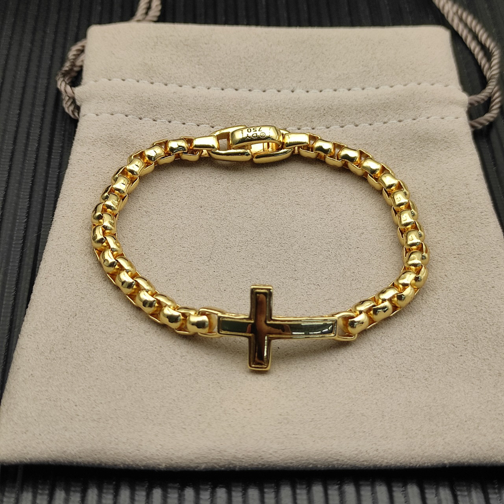 David Yurman Gold 5mm Box Chain Cross Bracelet - Picture 2 of 5